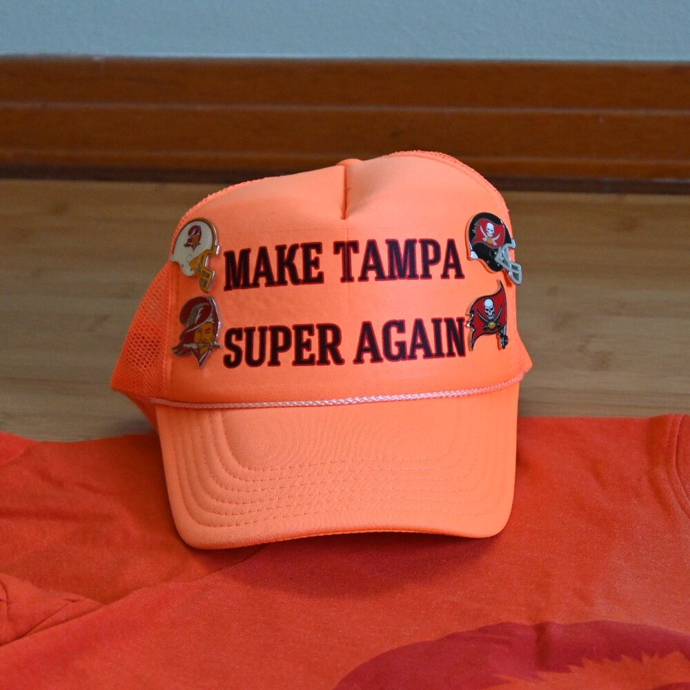 Custom One of a Kind Tampa Bay Buccaneers Trucker Hat w/ Collectible Pins